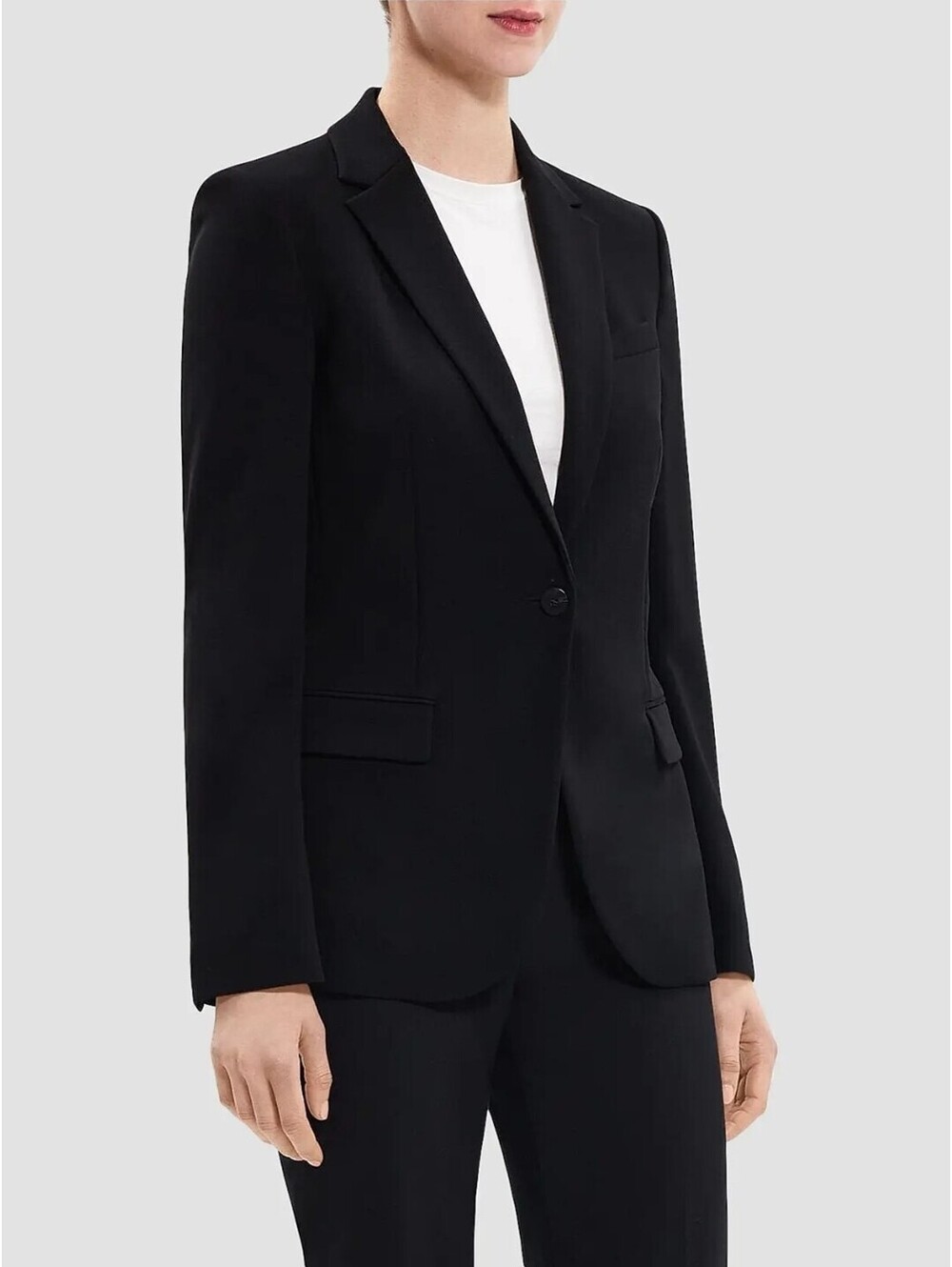 Theory Blazer Tailored Womens Sz 8 Black Wool Stretch Single Button Career $495